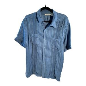 Cubavera Men’s Blue linen cotton CLASSIC GUAYABERA SHIRT Short Sleeve Size L